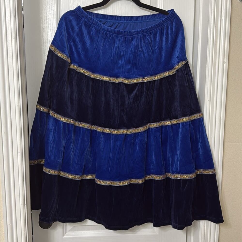 Blue tiered velvet suede midi skirt size M